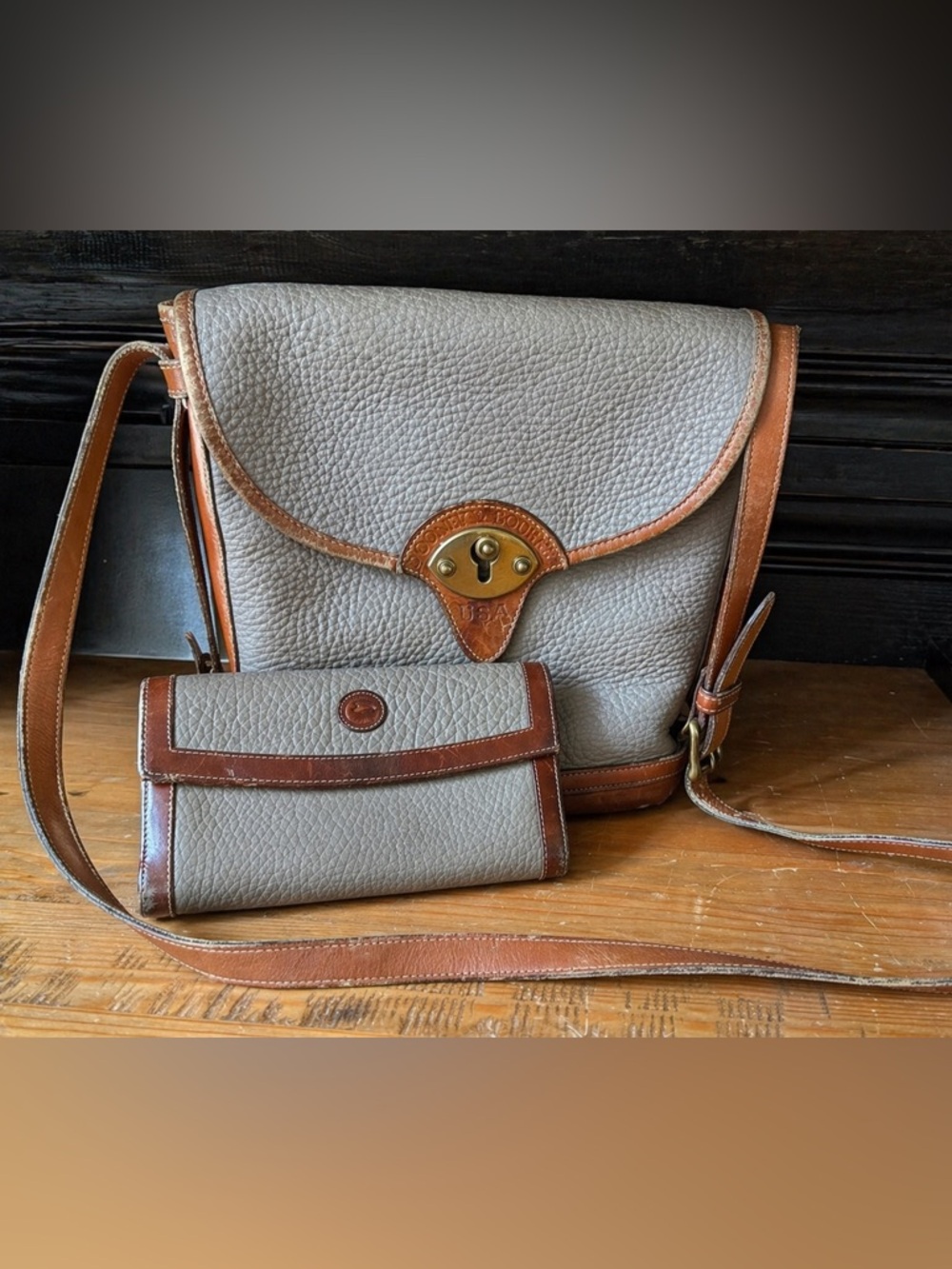 Dooney & Bourke Vintage Pebbled Leather Crossbody Bag + Matching Wallet Set USA